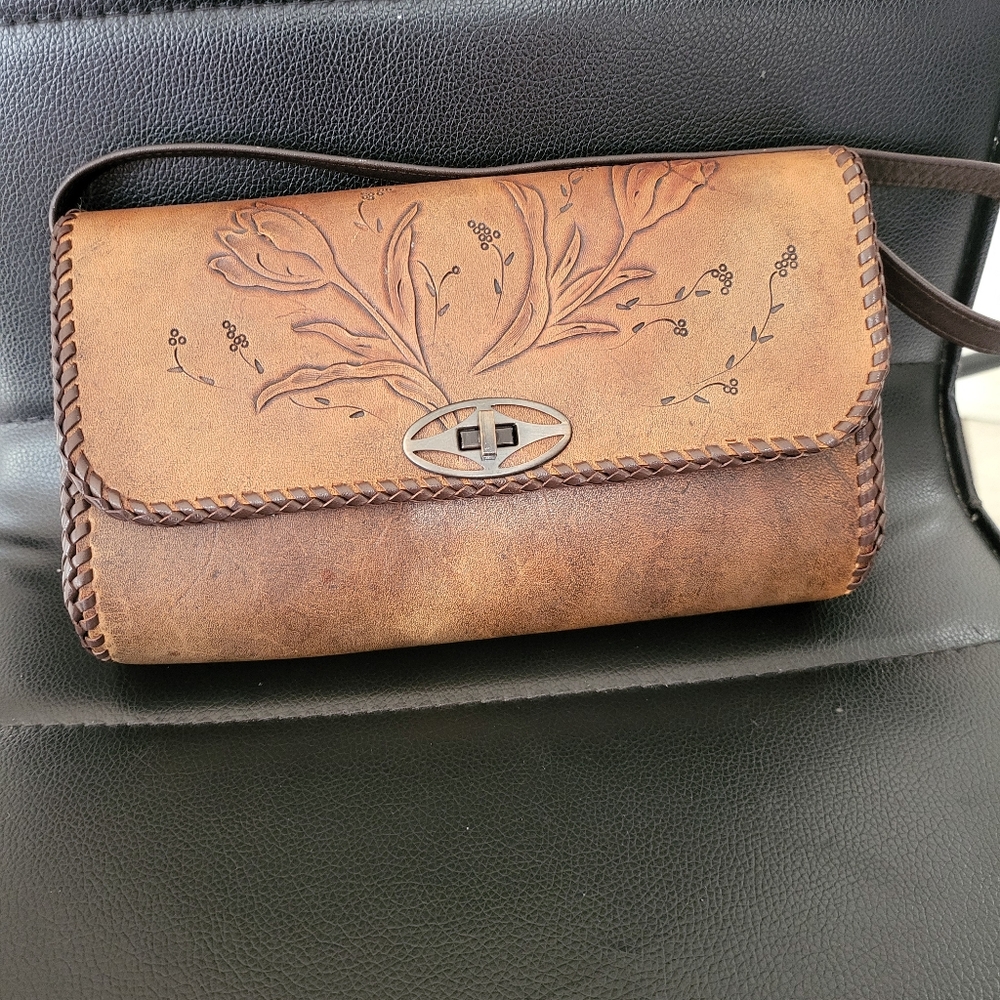 Brown Leather Embossed Clutch